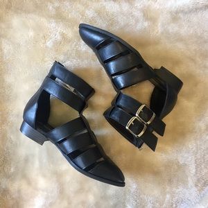 Black Sandal Buckle Booties 7.5